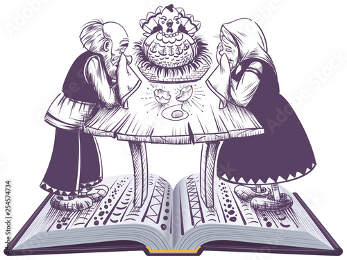 Russian fairy tale hen ryaba open book illustration
