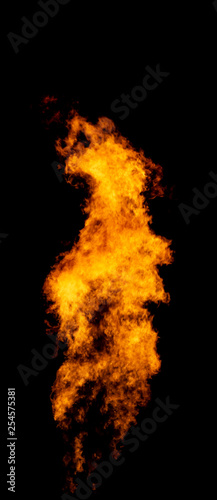 Isolated fire tongue goes from gas burner, flame texture