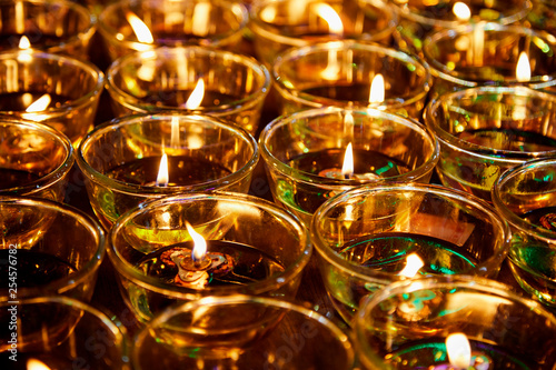 Fire in glasses for blessing Buddha