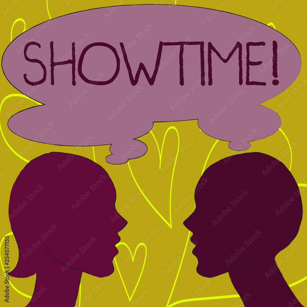 Writing note showing Showtime. Business concept for Time a Play Film Concert Perforanalysisce Event is scheduled to start