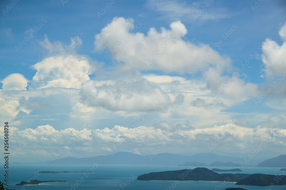 Sea island with sky cloud view on mountain