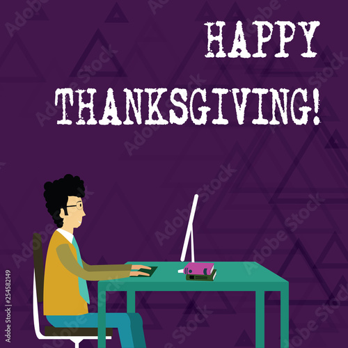 Writing note showing Happy Thanksgiving. Business concept for congratulations phrase Holidays photo