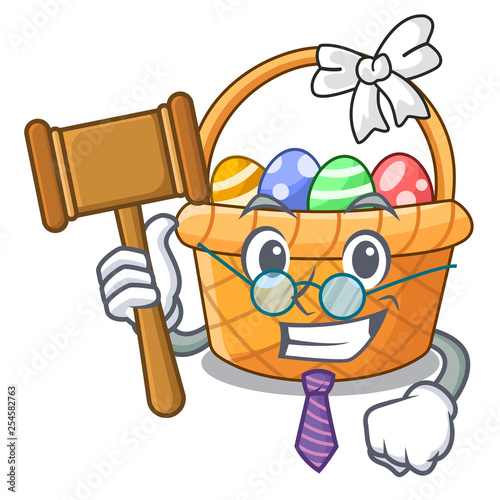 Judge easter basket above wooden cartoon table