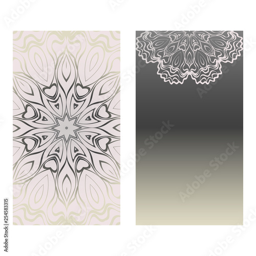Collection Card With Relax Mandala Design. For Mobile Website, Posters, Online Shopping, Promotional Material. Grey color