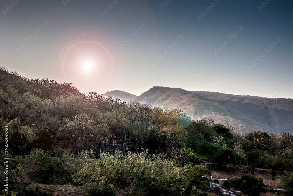 Sunset shot of mountains and empty fields. Sunset shot of mountains and empty fields.