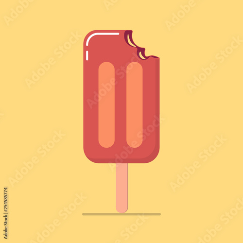 Ice cream on a stick bitten in a flat style