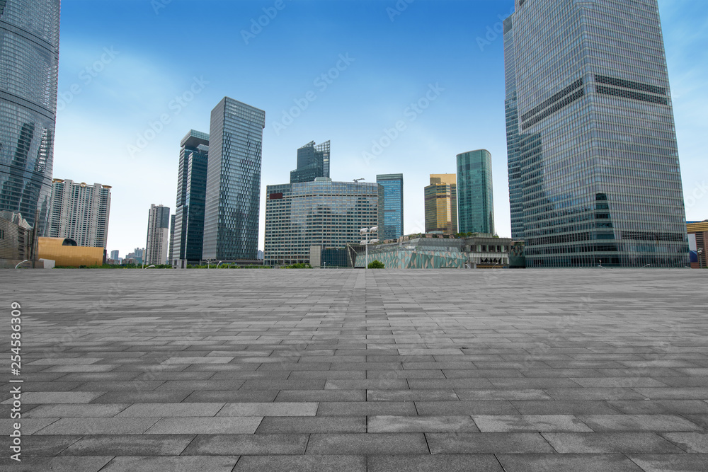 empty square with city skyline