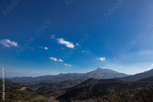 Mountain range landscape on a sunny blue sky in Catalonian mountains