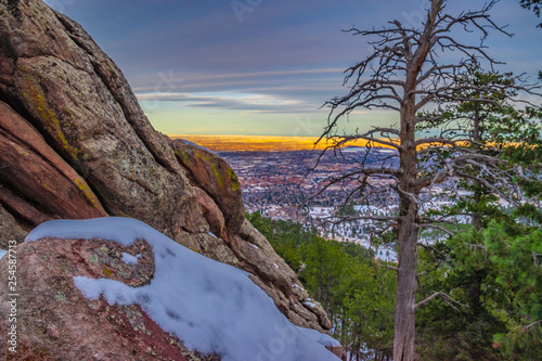 Beautiful Winter Sunset Hike on Flatirons in Boulder, Colorado