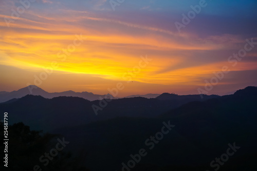 Wonderful sunset in the mountains of Mizoram, India