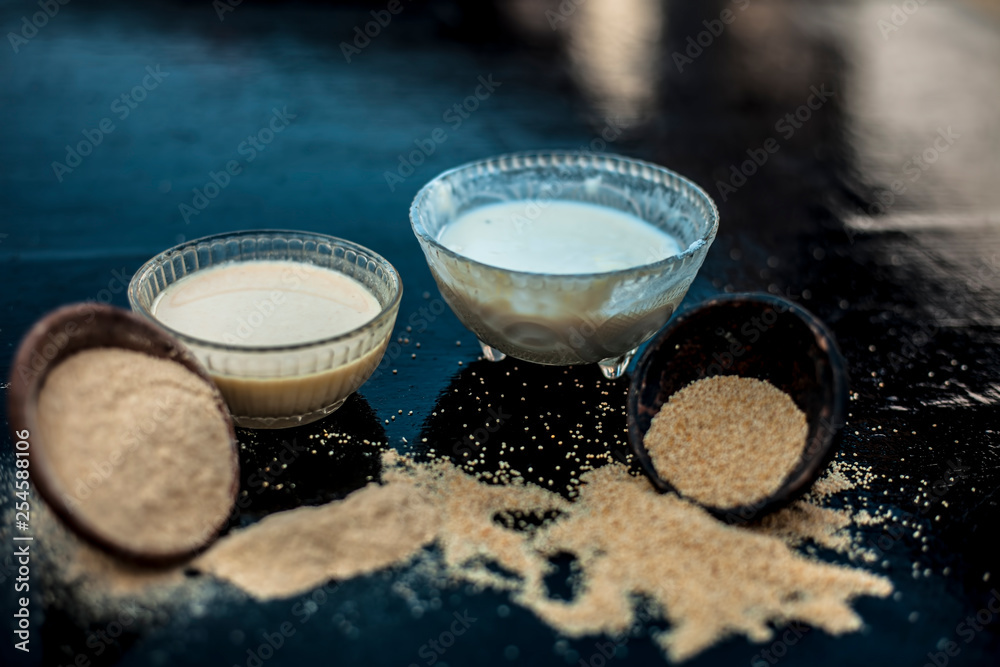 Key ingredients to make poppy seeds bread.loaf/dough nuts/muffins/cake on wooden surface which are poppy seeds along with its powder and milk. Key ingredients to make poppy seeds bread.loaf/dough nuts/muffins/cake on wooden surface which are poppy seeds along with its powder and milk.