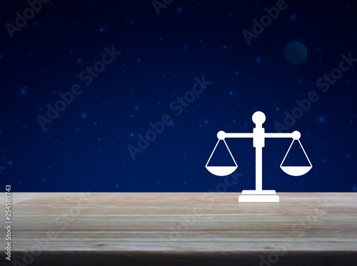 Law flat icon over fantasy night sky and moon, Business legal service concept