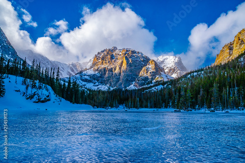 Snowshoeing to Loch Lake in Rocky Mountain National Park in Estes Park, Colorado photo