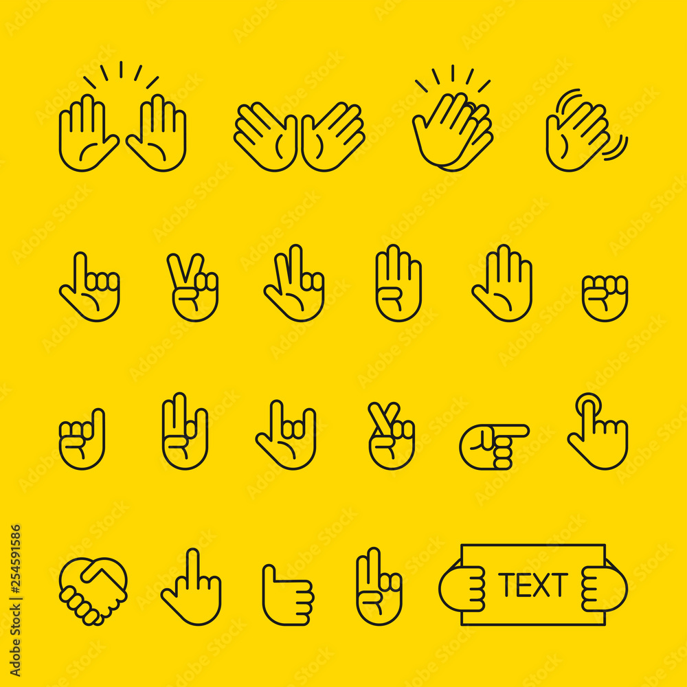 Black outline style hand gesture icon set. flat design style minimal ...