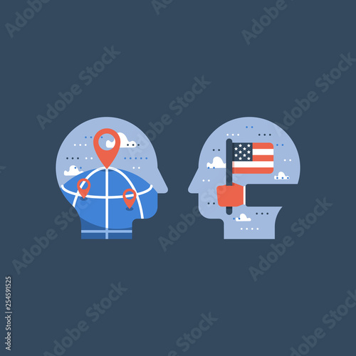 Hand holding american flag, learn English, education program, international student exchange