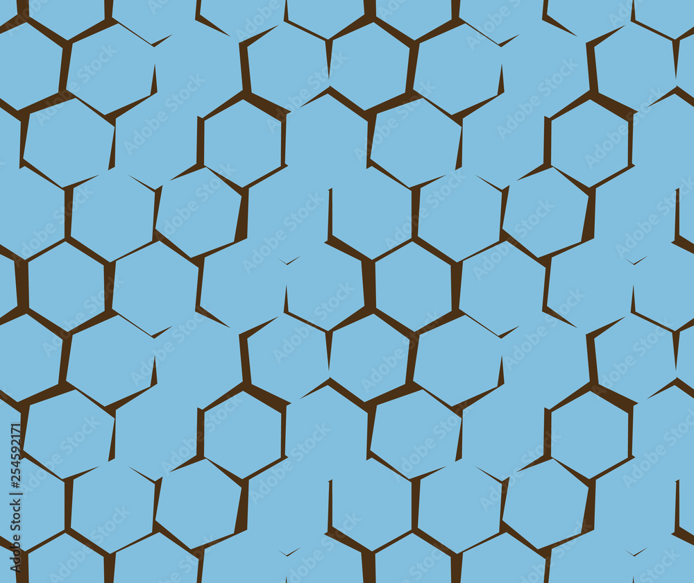 Abstract pattern of unequal cracks hexagons. Blue and brown colors. Pattern for wallpapers, textile, Scrapbooking etc.