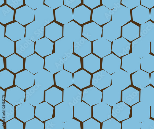 Abstract pattern of unequal cracks hexagons. Blue and brown colors. Pattern for wallpapers, textile, Scrapbooking etc.