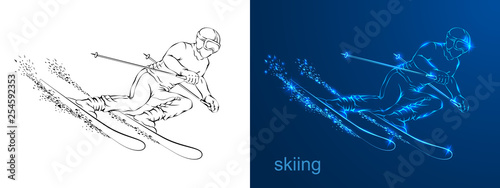 Linear silhouette of the drawing the athlete on skis.