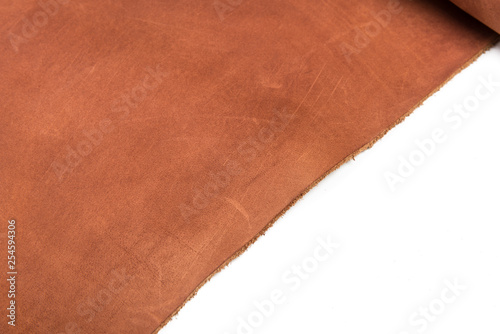 Tanned leather dyed in brown color
