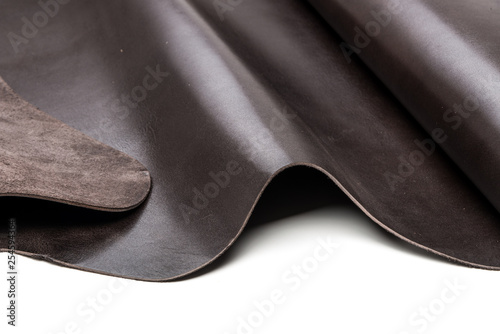 Tanned leather dyed in dark brown color