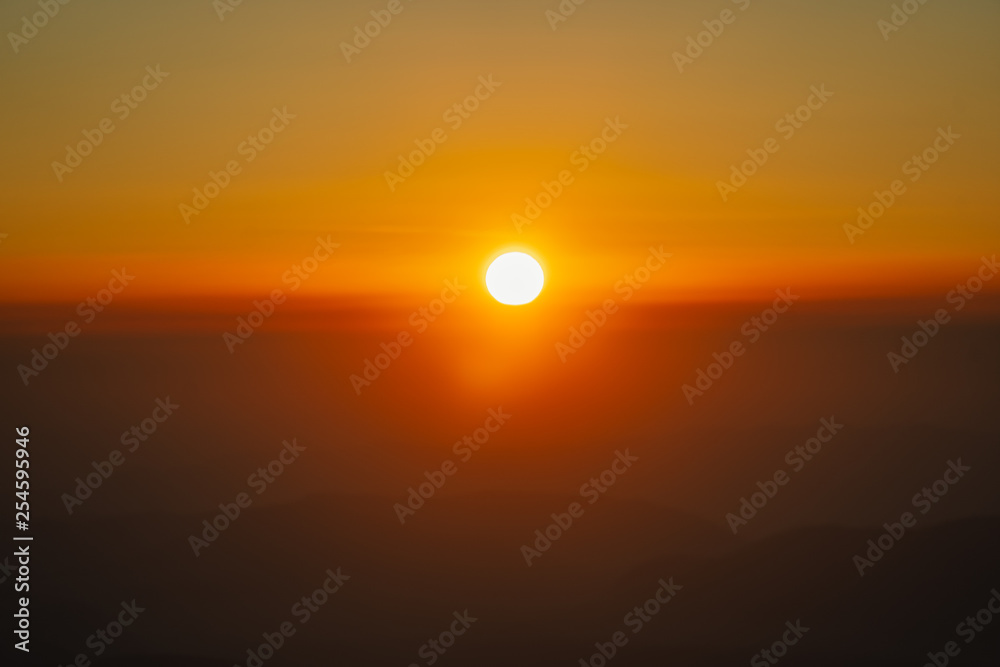 Sunrise on the mountain in Thailand in the winter of February Sunrise on the mountain in Thailand in the winter of February