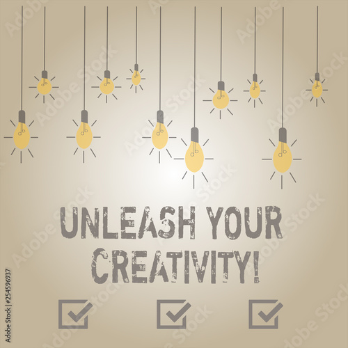 Writing note showing Unleash Your Creativity. Business concept for Develop Personal Intelligence Wittiness Wisdom photo