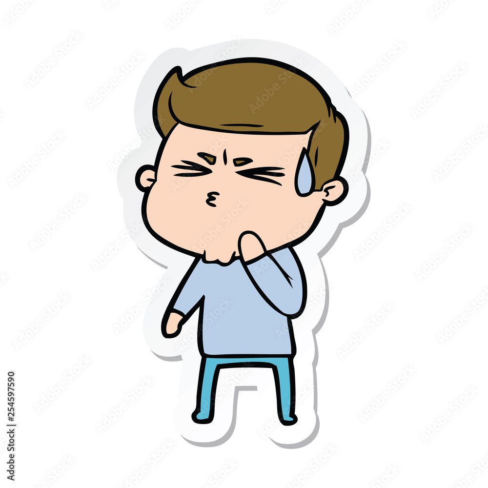 sticker of a cartoon man sweating