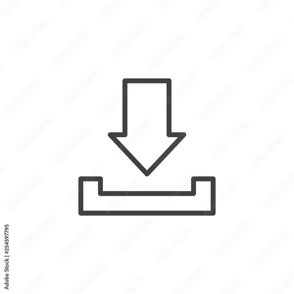 Download arrow line icon. linear style sign for mobile concept and web design. Arrow down point outline vector icon. Symbol, logo illustration. Pixel perfect vector graphics Download arrow line icon. linear style sign for mobile concept and web design. Arrow down point outline vector icon. Symbol, logo illustration. Pixel perfect vector graphics