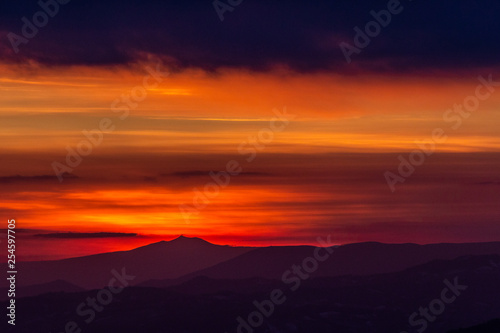Beautiful sunset over mountains layers in Umbria (Italy)