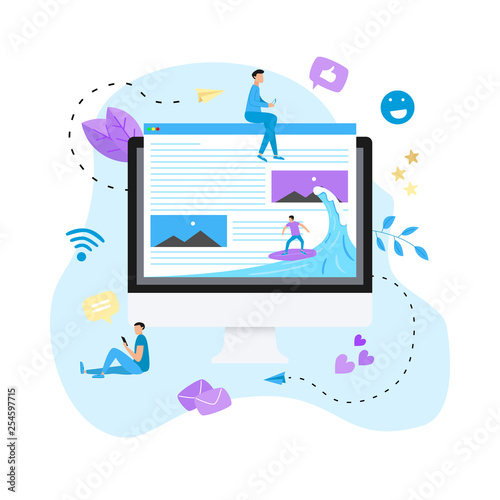 Surfer surfing a wave web page vector illustration. Web page surfing concept.