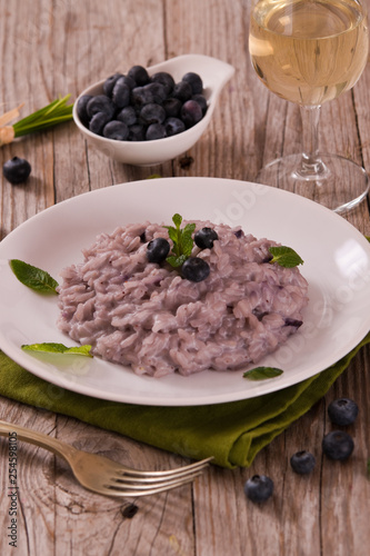 Blueberry risotto with mascarpone.