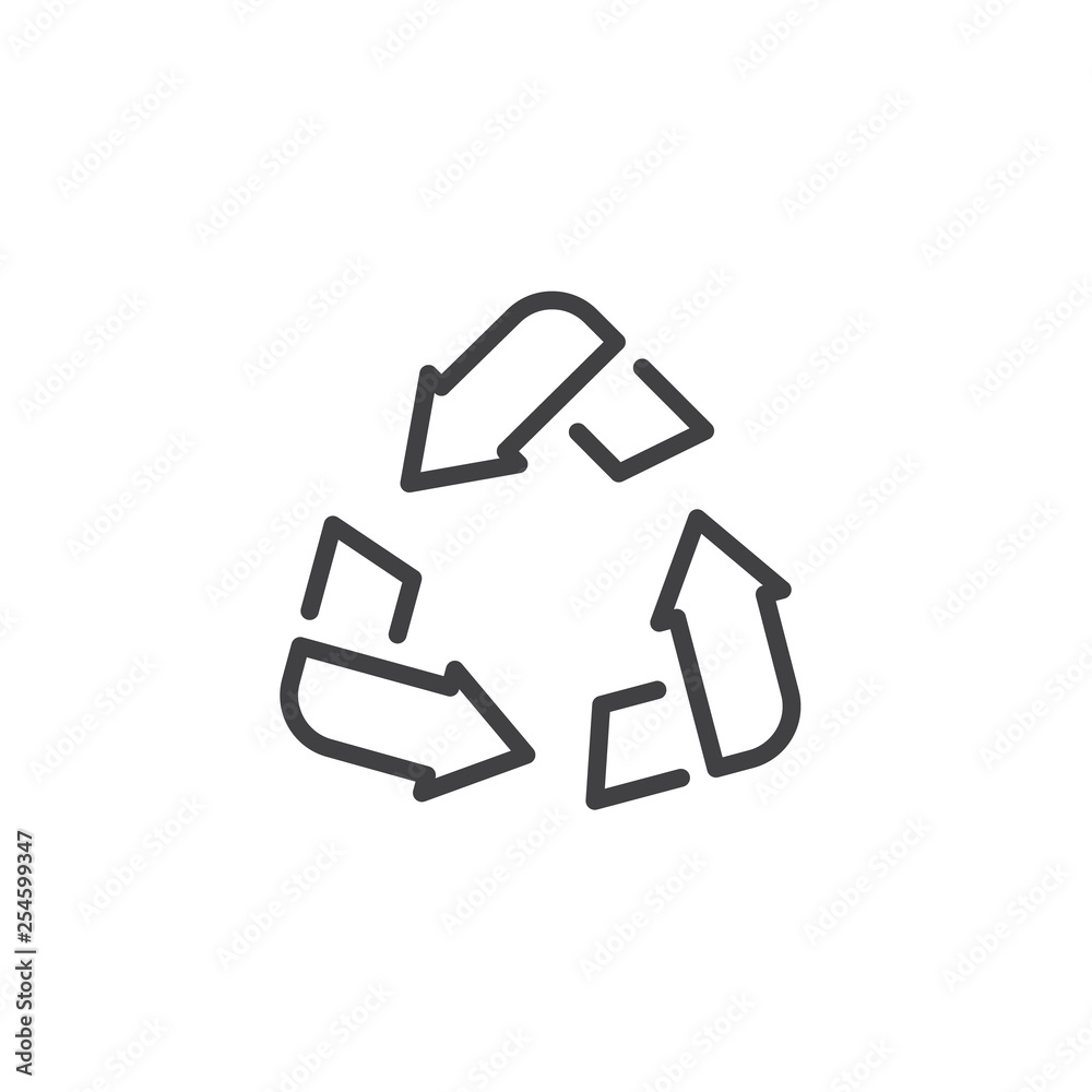 Recycle arrows line icon. linear style sign for mobile concept and web design. Recycling arrows outline vector icon. Symbol, logo illustration. Pixel perfect vector graphics Recycle arrows line icon. linear style sign for mobile concept and web design. Recycling arrows outline vector icon. Symbol, logo illustration. Pixel perfect vector graphics