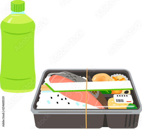 市販の弁当とペットボトルのお茶