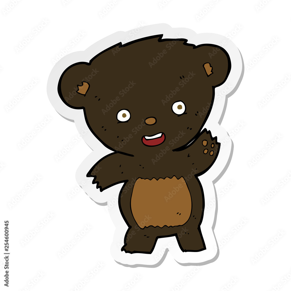sticker of a cartoon waving black bear sticker of a cartoon waving black bear
