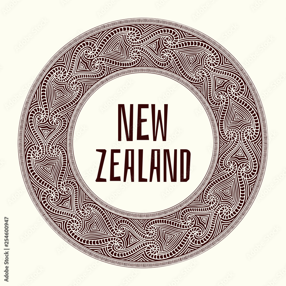Vettoriale Stock New Zealand. Vector illustration. Travel design with maori  tattoo pattern ornaments. Tribal concept for tourist banner, postcard, gift  card, t-shirt or flyer template. | Adobe Stock