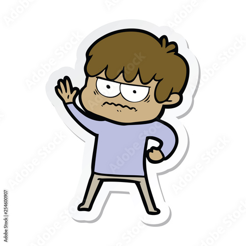 sticker of a annoyed cartoon boy