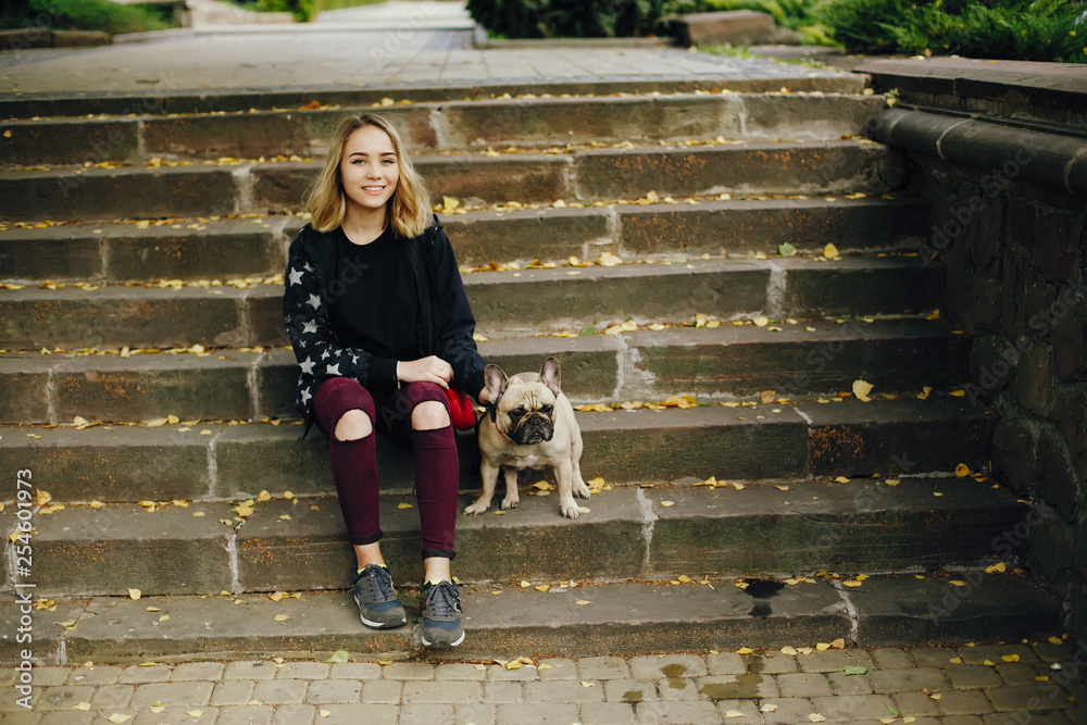 girl with pug girl with pug