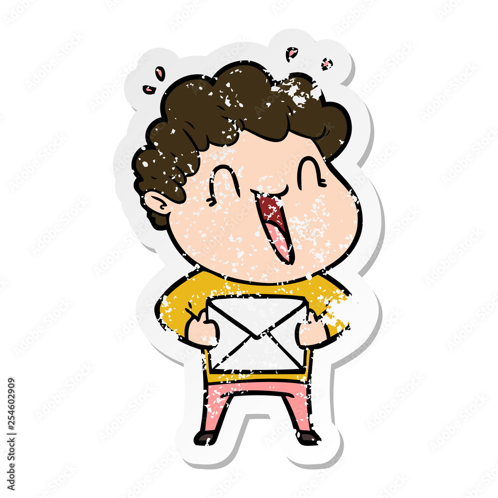 distressed sticker of a cartoon happy man distressed sticker of a cartoon happy man