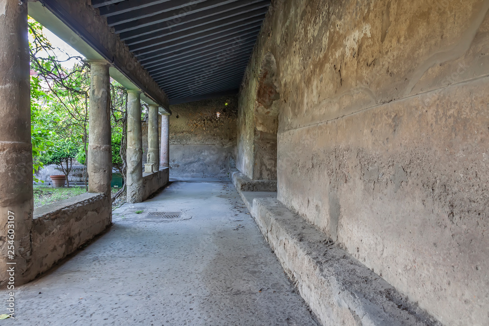 The city of Pompeii buried under a layer of ash by the volcano Mount Vesuvius
