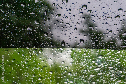 rain drops on window with tint