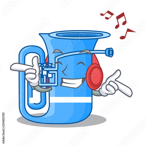 Listening music tuba in the shape funny cartoon