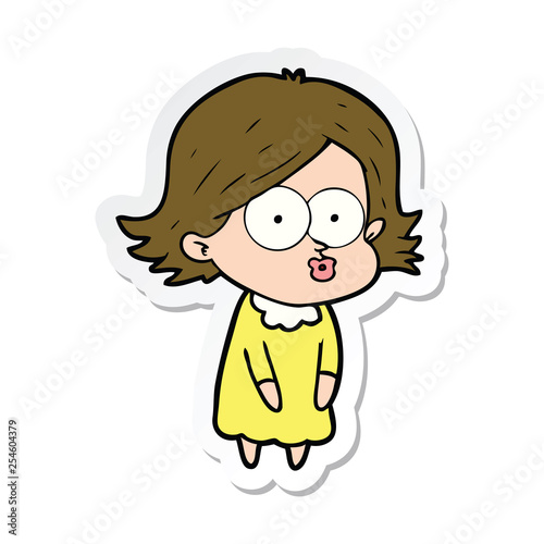 sticker of a cartoon girl pouting