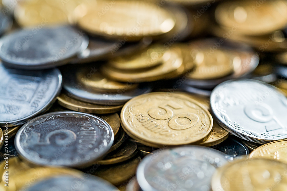 Metal coins, selective focus. Metal coins, selective focus.