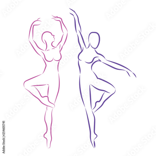 Ballerina. Ballerina vector illustrations set. Female ballet dancer outline figures isolated on white background.