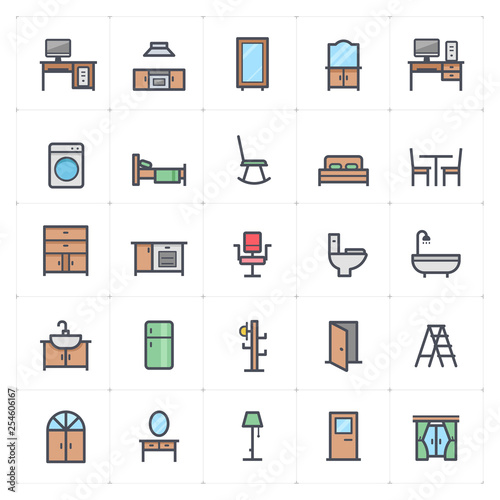 Mini Icon set - Furniture full color icon vector illustration