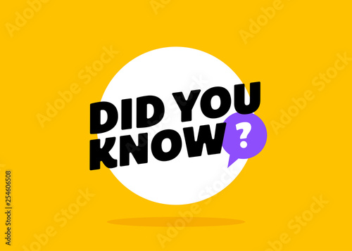 Did You Know Vector Round Label Design. Circle Banner Element. White Rounded Bubble with Typography for Post or Article about Interesting Facts or Life Hacks. Label for Blog, Social Media.