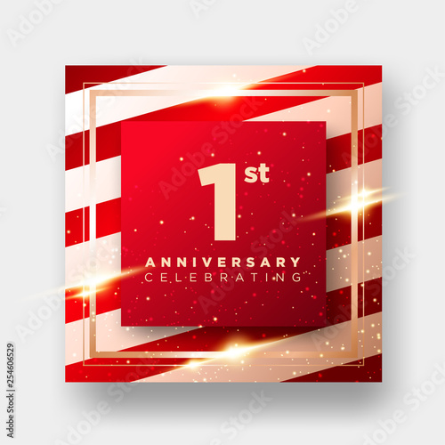 1 Year Anniversary Celebration Vector Card. 1st Anniversary Luxury Background. Elegant Layout for Greeting Card, Party Invitation. Design Template for Congratulations.