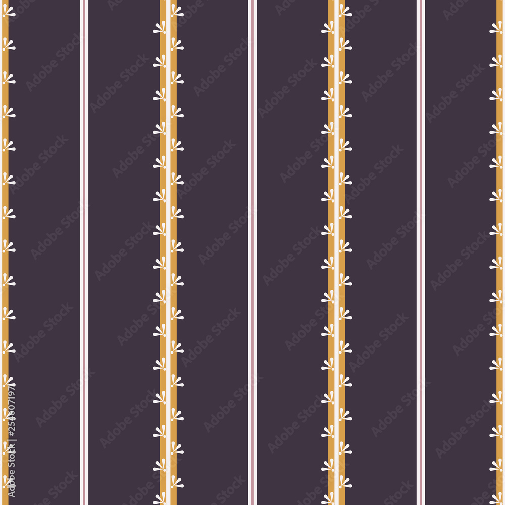 Fototapeta premium Vector Folk Stripes with Daisies seamless pattern background.