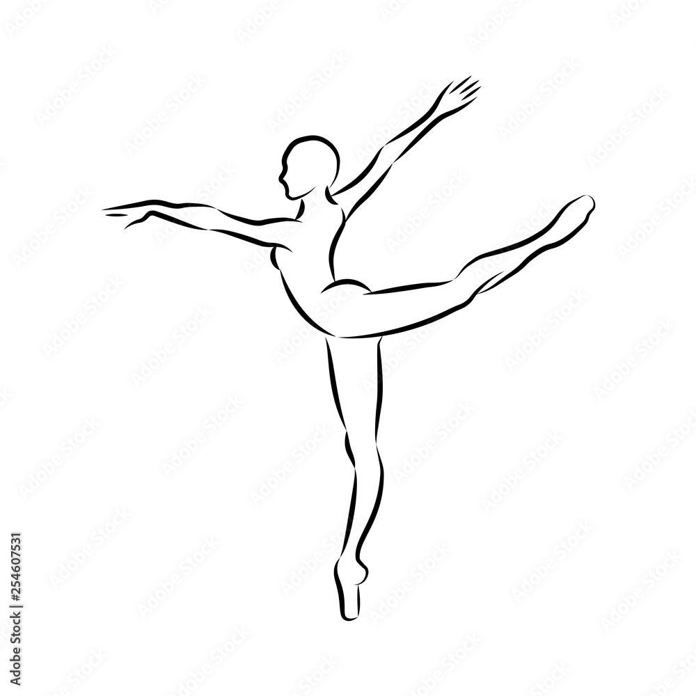 Ballerina. Female ballet dancer hand drawn outline figure. Dancing ...