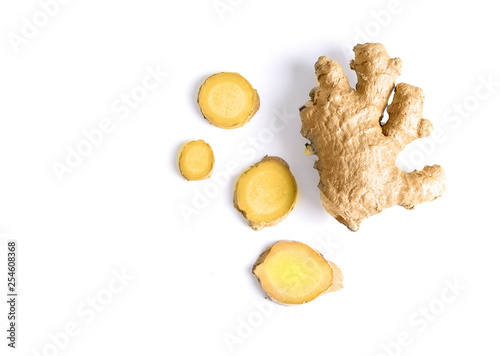 Ginger Slice  on White Background Top View